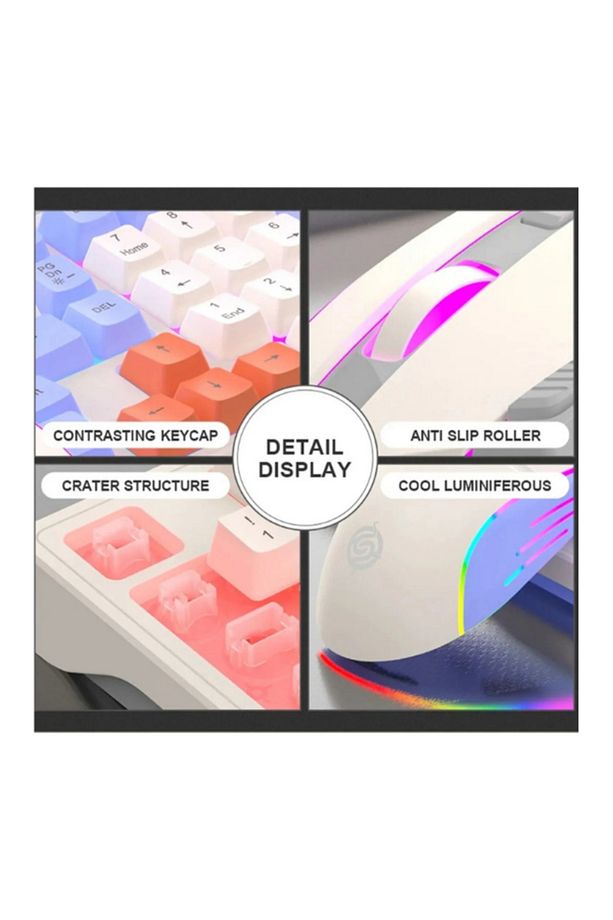 Kablolu Gaming Oyuncu Klavye Mouse Set Grey Reinbow Aydınlatmalı Klavye Mause KM-800 - 3
