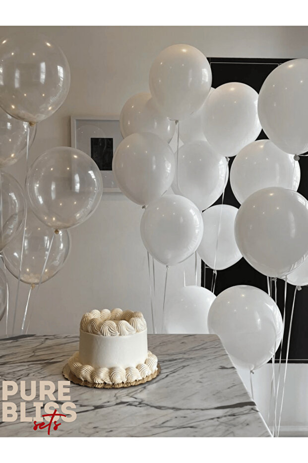 20-Pack Pure Bliss Balloons Set – 12 Pastel White & 8 Clear Balloons, 11-12 Inch Indoor Party Decor