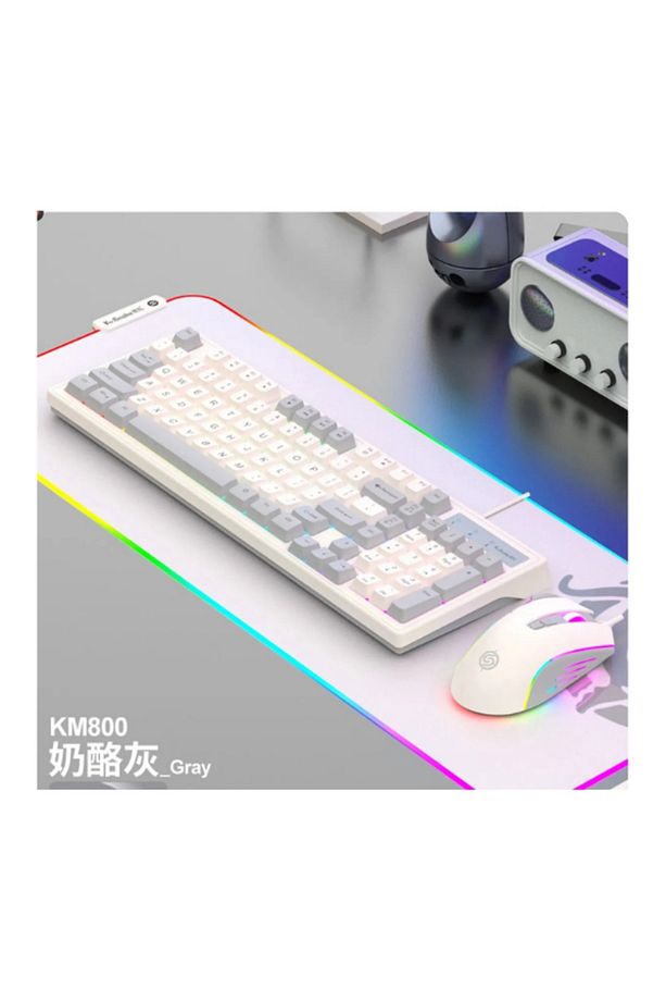 Kablolu Gaming Oyuncu Klavye Mouse Set Grey Reinbow Aydınlatmalı Klavye Mause KM-800 - 4