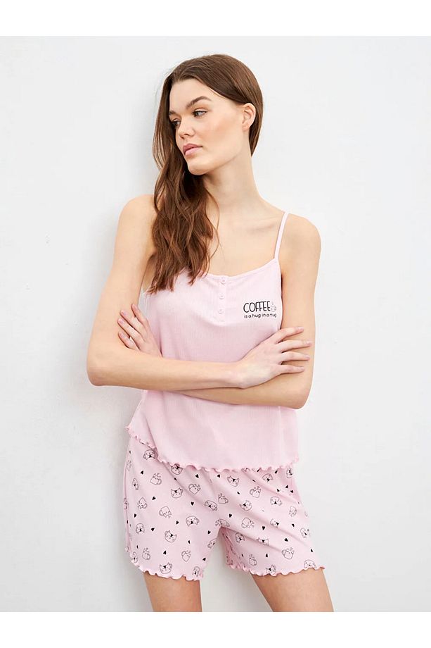 LCW DREAM Pembe U Yaka Kadın Şortlu Pijama Takımı - 1
