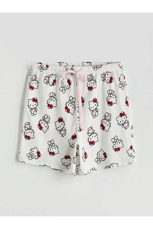 LCW Young Ekru Hello Kitty Baskılı Kadın Şortlu Pijama Takımı - 4