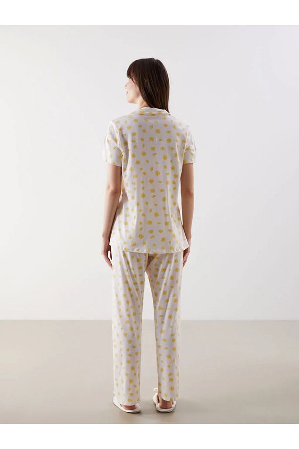 LCW DREAM Pembe Gömlek Yaka Çiçekli Hamile Pijama Takımı - 4