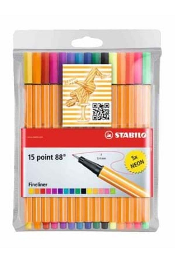 point 88 - İnce Keçe Uçlu Kalem - 15'li Paket - 5 Neon Renk içeren Çeşitli Renkler - 1