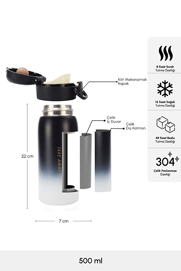 Skyfall Çelik Sızdırmaz Termos 500 Ml Siyah - 2