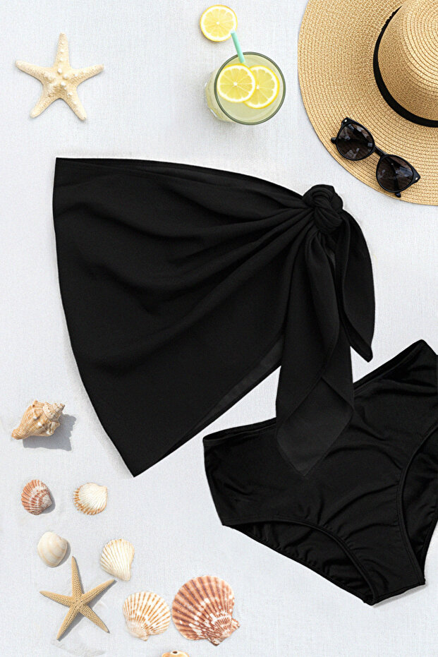 Siyah Düz Pareolu 2'li Set Büyük Beden Bikini Altı TBBSS25CR00003 - 1