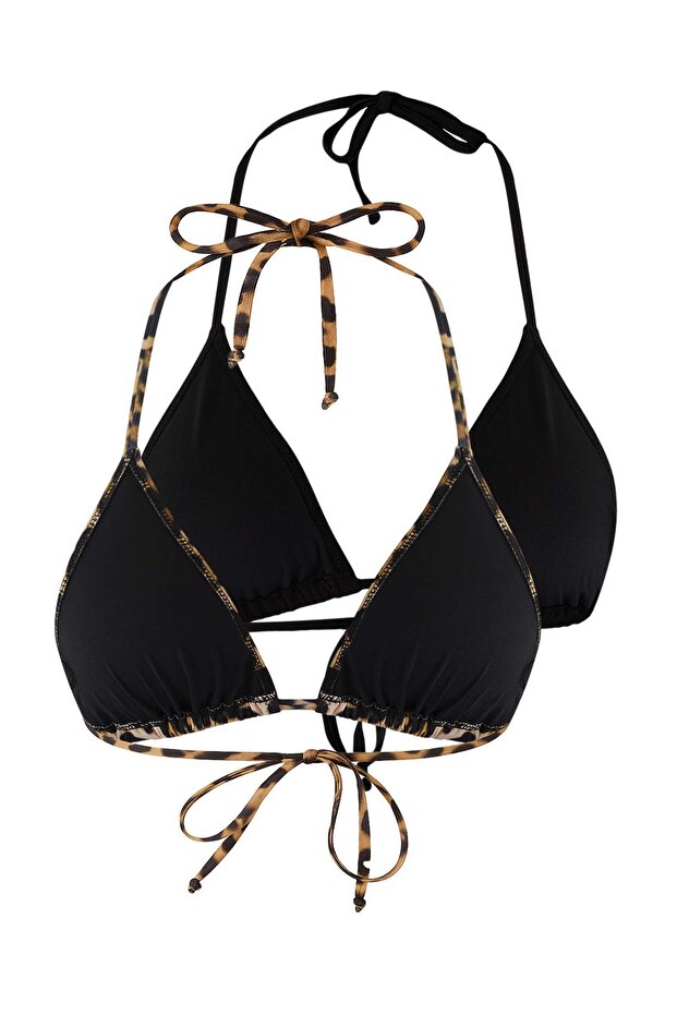 Leopar Ve Siyah 2'li Üçgen Kaplı Bikini Üstü TBESS25BU00074 - 9