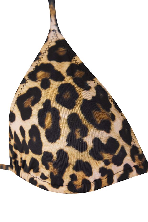 Leopar Ve Siyah 2'li Üçgen Kaplı Bikini Üstü TBESS25BU00074 - 8