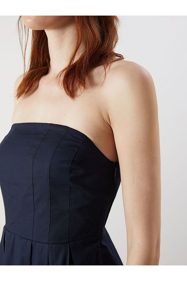 Straplez Yaka Poplin Elbise - 3