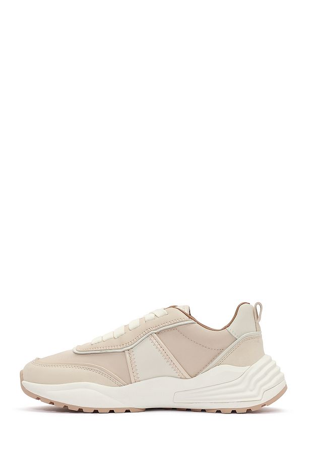 ACBC x DERİMOD Kadın Bej Kalın Tabanlı Bağcıklı Kumaş Sneaker 25SFD43566F - 2