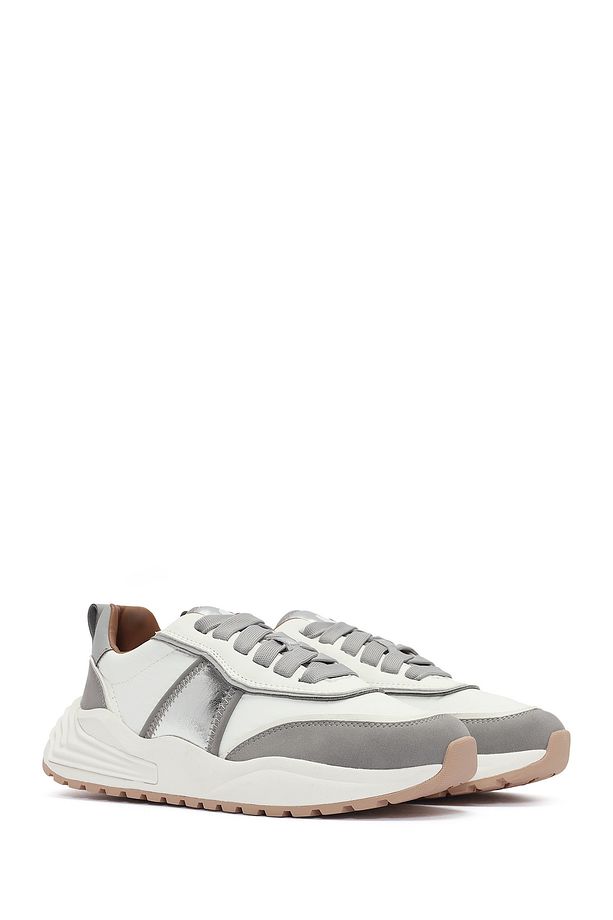 ACBC x DERİMOD Kadın Gri Kalın Tabanlı Bağcıklı Kumaş Sneaker 25SFD43566F - 3