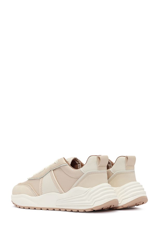 ACBC x DERİMOD Kadın Bej Kalın Tabanlı Bağcıklı Kumaş Sneaker 25SFD43566F - 5