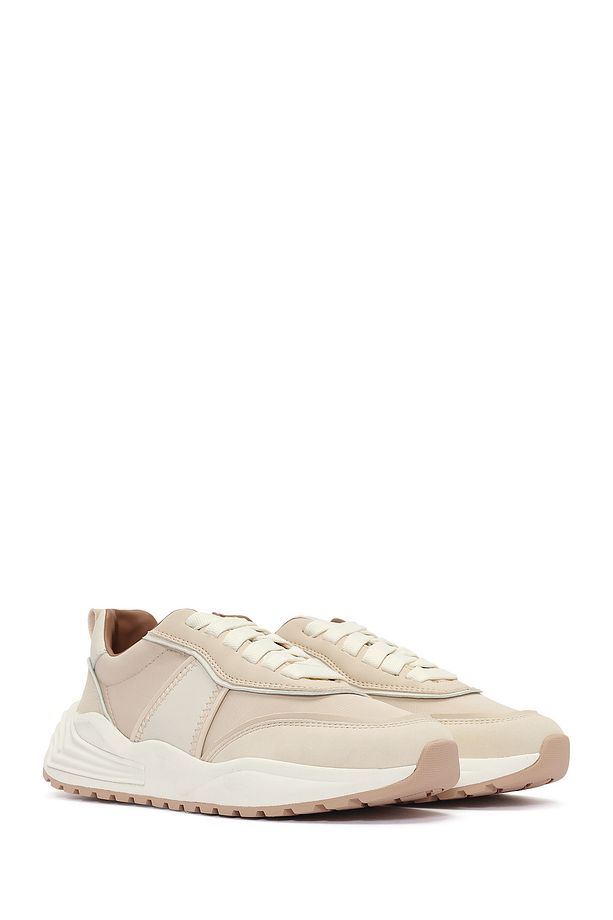 ACBC x DERİMOD Kadın Bej Kalın Tabanlı Bağcıklı Kumaş Sneaker 25SFD43566F - 3