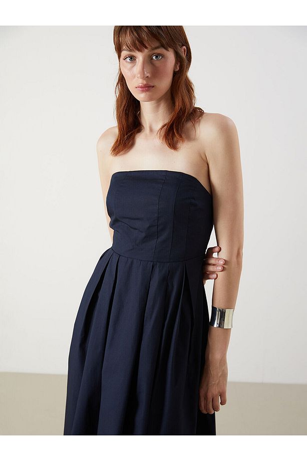 Straplez Yaka Poplin Elbise - 2
