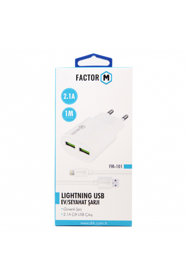 Factor M Çift Çıkışlı 2.1a Iphone Ligthning Ev Tipi Şarj Aleti Set (FM101L) - 6