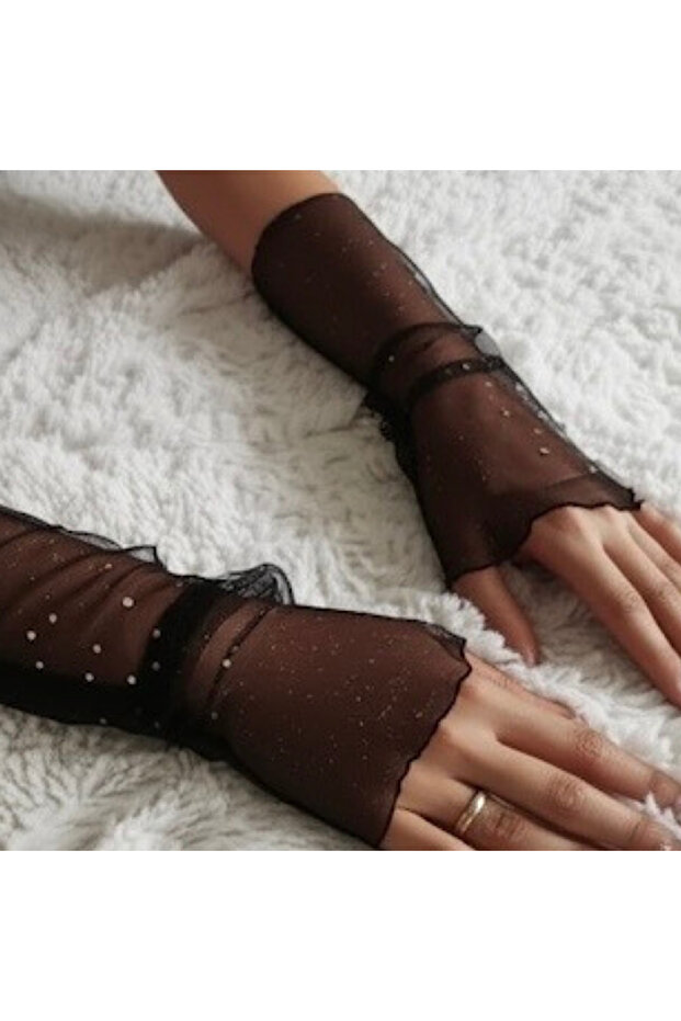 Siyah Pullu Tül Eldiven - 3