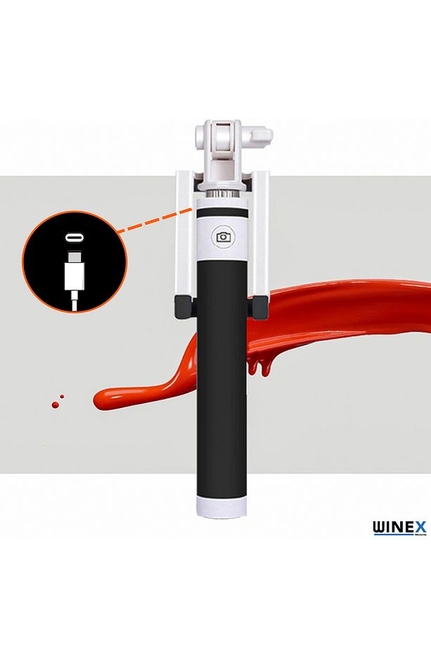 Winex Sr342 Katlanabilir Type-c Girişli Selfie Stick Çubuğu Siyah - 5