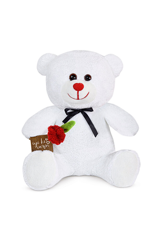 75 cm Cute Plush Teddy Bear Holding a Rose in Its Hand (Good to Have You)