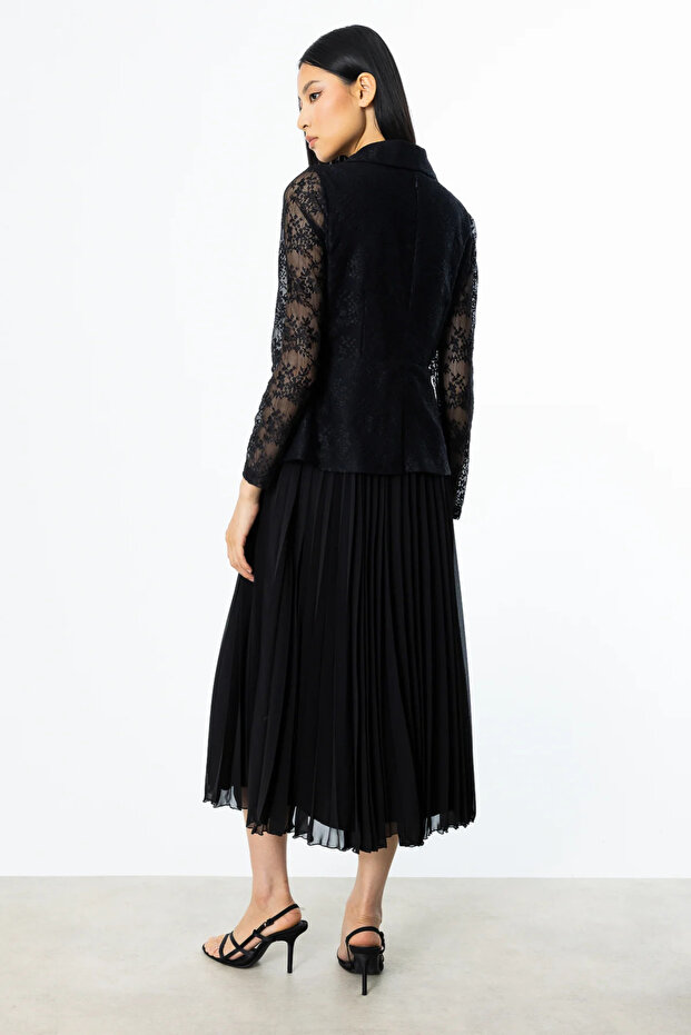 Altı Piliseli Dantelli Elbise - 5