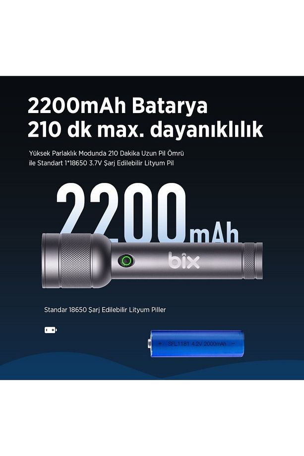 Bx2186fl 3w Led 910 Lümen, Şarjlı, Çok Modlu Uzun Menzilli Kompakt El Feneri - 5