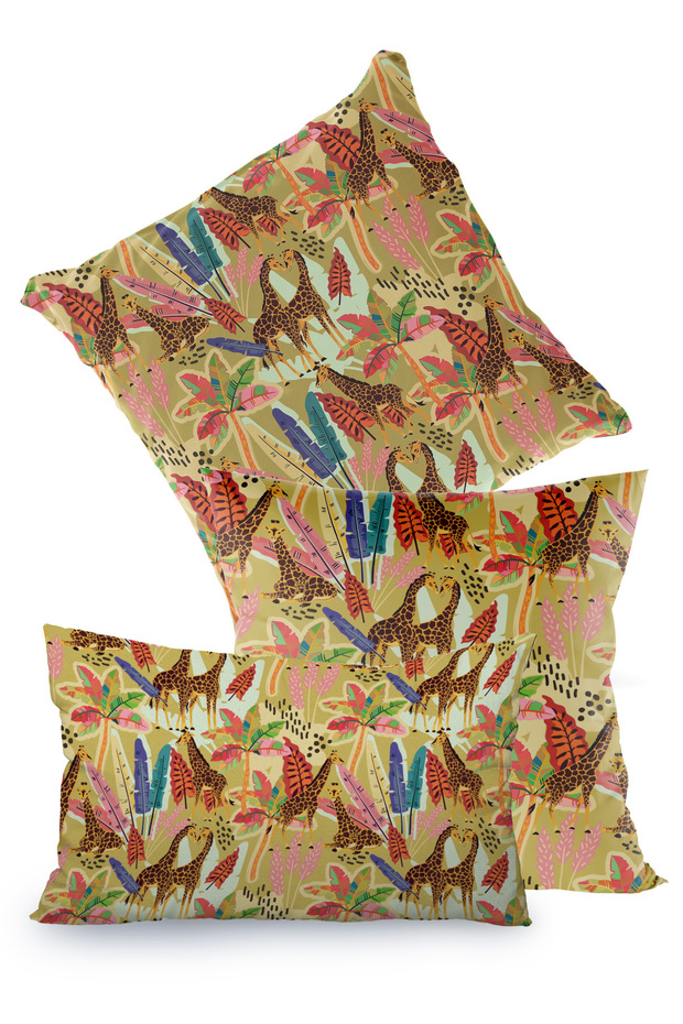 غطاء وسادة منقوش بأوراق الزرافة الاستوائية - 2
