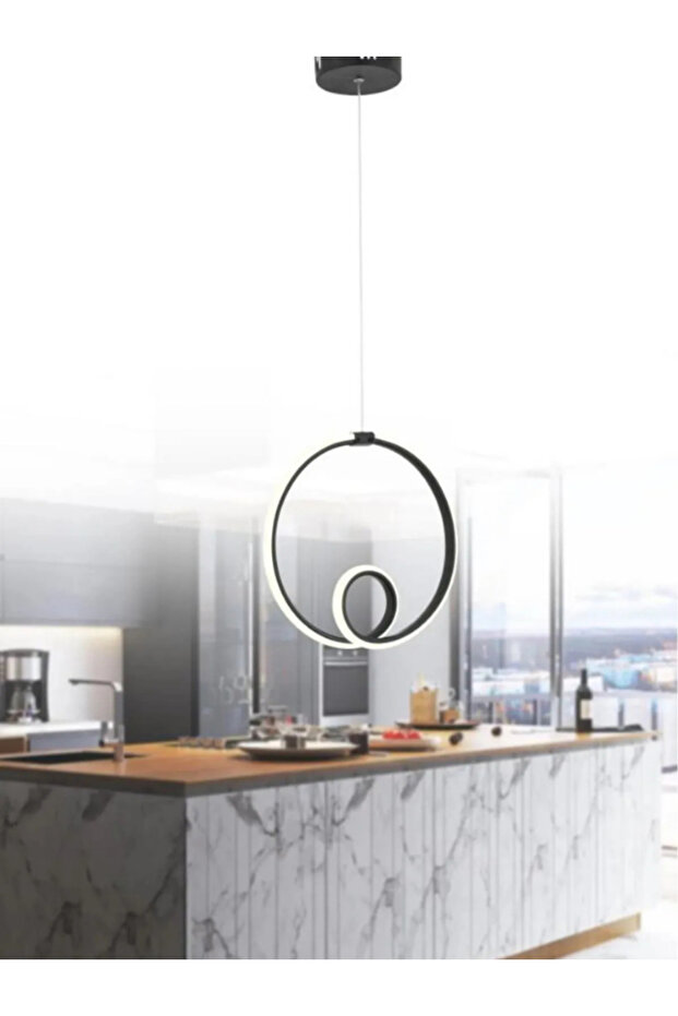 Zaman Tekli Siyah Özel Tasarım Lüx Çember Led Avize - 1