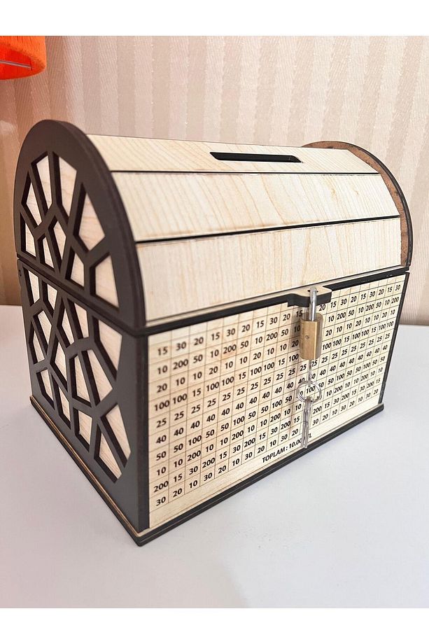 Hedef Kumbara - Parabox Ahşap Tip Box 10,000 TL'lik BÜYÜK BOY (Siyah-AKÇAağaç) - 1