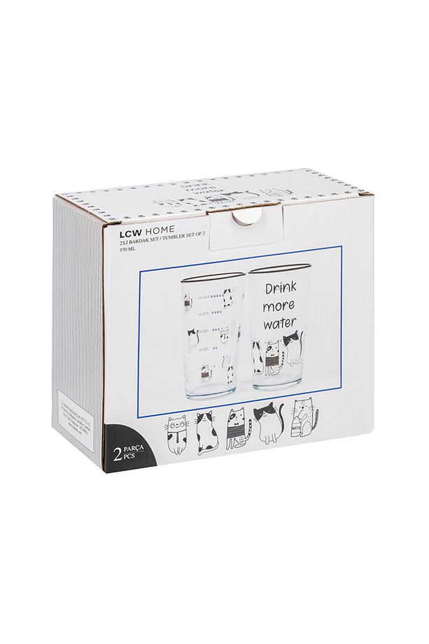 LCW HOME 2'li 570 Ml KEDİ BASKILI SİYAH Su Bardağı - 5