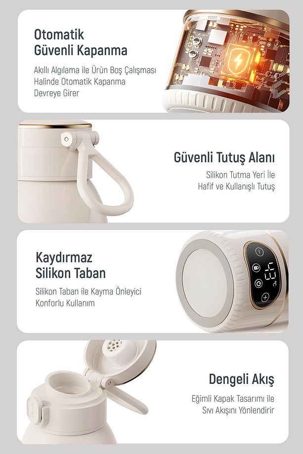 Go Smart Paslanmaz Çelik Şarjlı Su Isıtıcı Kablosuz Termos (35-100 C°) 500 ML DGT-102 - 7