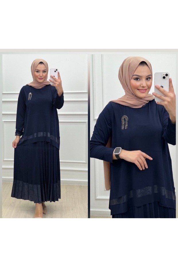 Plus Size Suitable for Tester Sandy Fabric Skirt Tip Patterned Brooch Bottom Top Set - 1