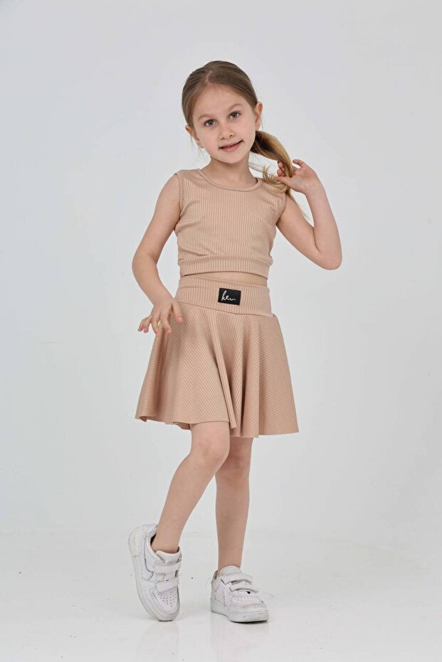 Girl's Stone Strap Crop Badi, Shorts Skirt Suit