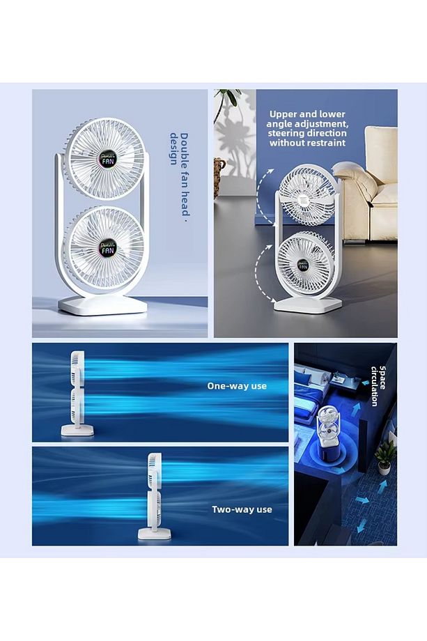 ŞARJLI MASAÜSTÜ ÇİFTLİ VANTİLATÖR MİNİ SERİNLETİCİ FAN - 3