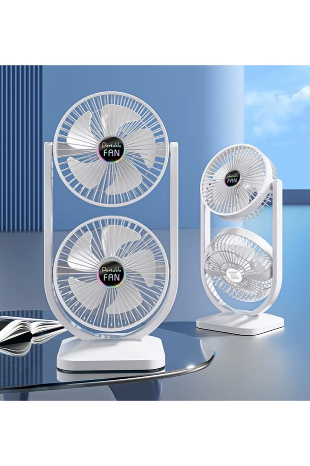 ŞARJLI MASAÜSTÜ ÇİFTLİ VANTİLATÖR MİNİ SERİNLETİCİ FAN - 4