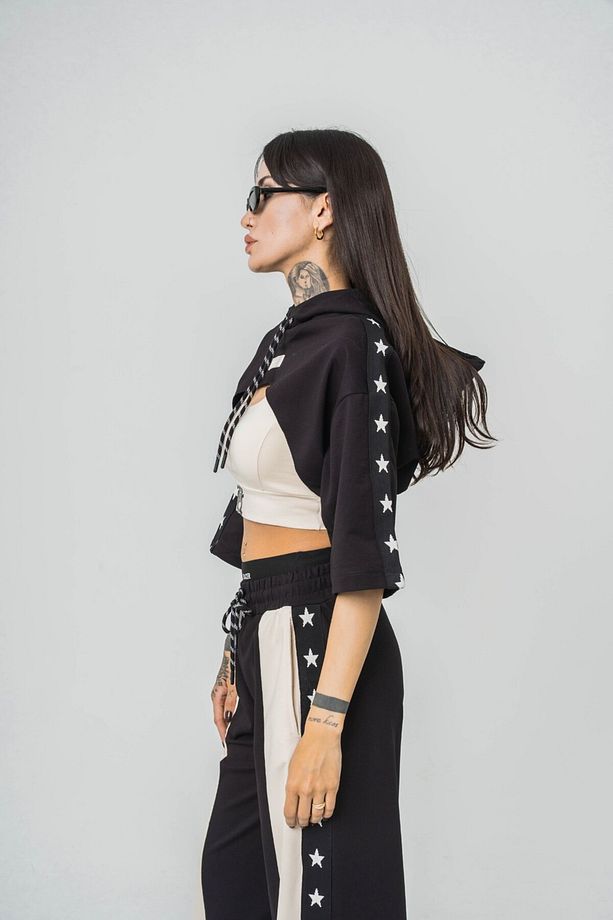 Star Flow Crop + Kapüşonlu T-shirt + Eşofman Alt 3'lü Set Takım - 7