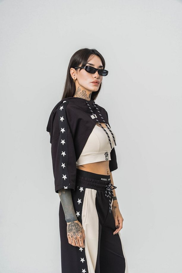 Star Flow Crop + Kapüşonlu T-shirt + Eşofman Alt 3'lü Set Takım - 5