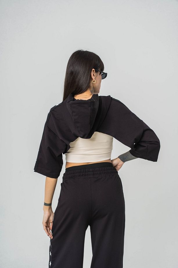 Star Flow Crop + Kapüşonlu T-shirt + Eşofman Alt 3'lü Set Takım - 6