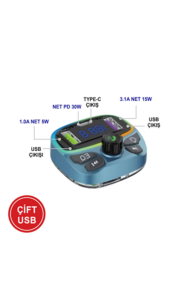 Araç İçin Bluetooth FM Modülatör Transmitter Çakmaklık - MT9877 - 2