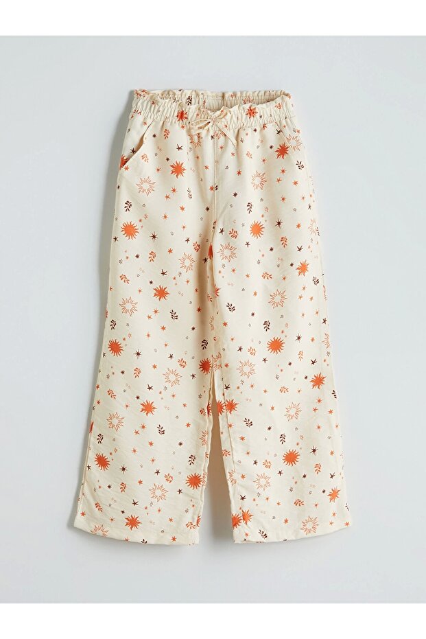 LCW Kids Ekru Beli Lastikli Kız Çocuk Pantolon - 1