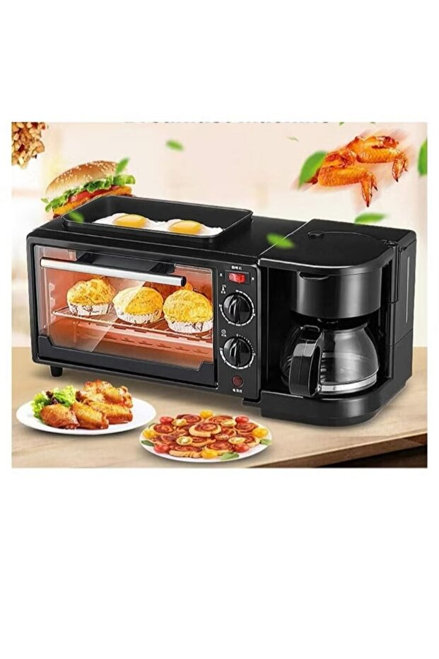 3 in 1 Breakfast Maker 1500W with 9L Oven – Coffee Maker, Toaster Oven & Griddle Combo