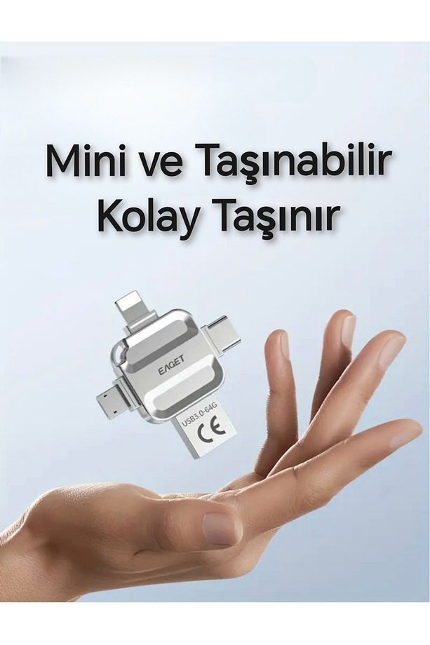 i71 256Gb. 4ü 1 Arada Usb+Type-C+İphone Lightning+Micro Flash Bellek Usb 3.0 Tüm Telefonlara Uyumlu - 4