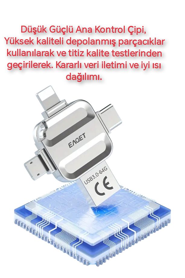 i71 256Gb. 4ü 1 Arada Usb+Type-C+İphone Lightning+Micro Flash Bellek Usb 3.0 Tüm Telefonlara Uyumlu - 2