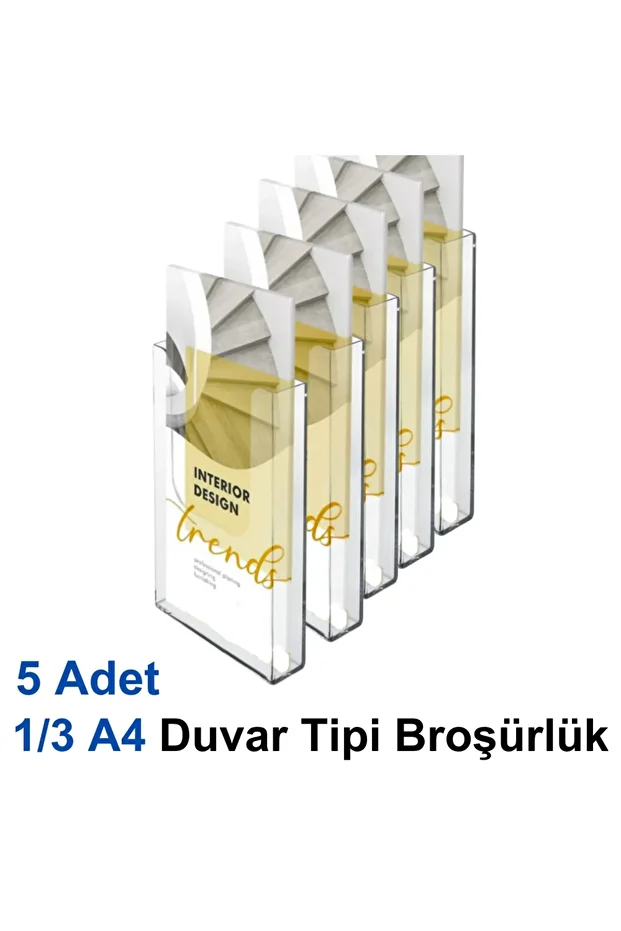 1/3 A4 Duvar Tipi Broşürlük - 5 Adet - | Şeffaf Akrilik | - | A4 DEĞİLDİR!| - 1