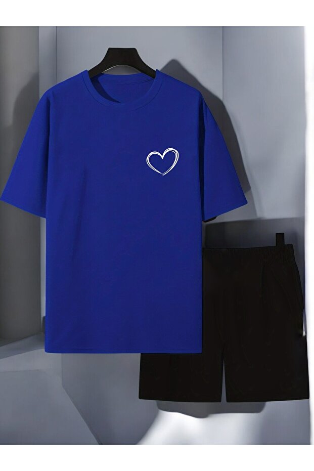 Unisex Pocket Heart Printed Design Shorts Set