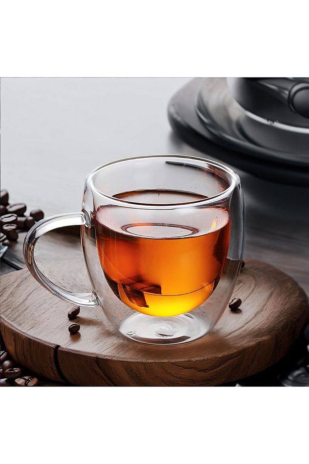 2 ADET Çift Camlı Çay Ve Kahve Kupası 250 Ml Ofis Kupasi Cidarlı Model - 4