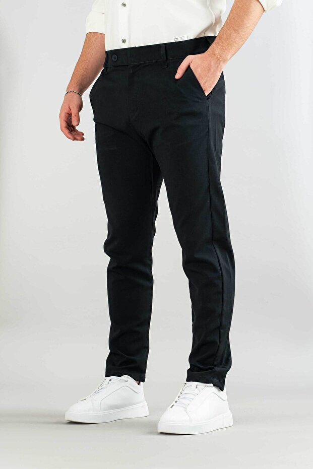 Men's Navy Blue Slim Fit Ankle Length Stretchy Lycra Fabric Trousers