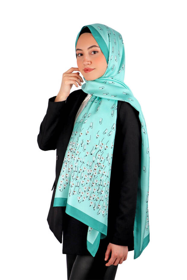 Mint Snowdrop Pattern Twill Silk Shawl - 2