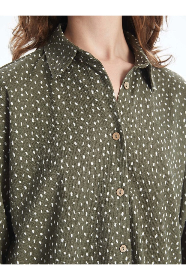 LCW Vision Yeşil Desenli Uzun Kollu Oversize Kadın Gömlek - 4