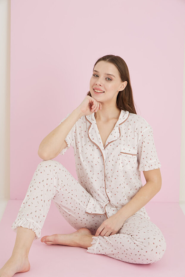 بدلة بيجامة بأزرار فيسكوز - 1