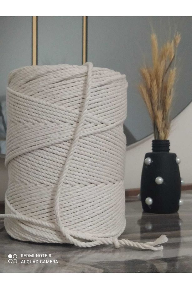 5 Mm 3 Büküm 2 Kilo Pamuk Makrome ekru renk Hamak Salıncak Hobi Ipi - 1