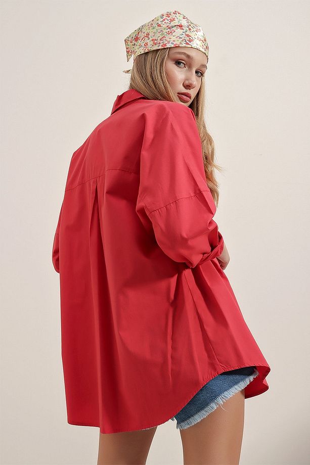 Kadın Oversize Uzun Basic Gömlek - 8