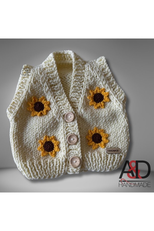 Sunflower Motif Vest>Baby Vest>Hand Knitted>Children's Clothing>Baby Vest
